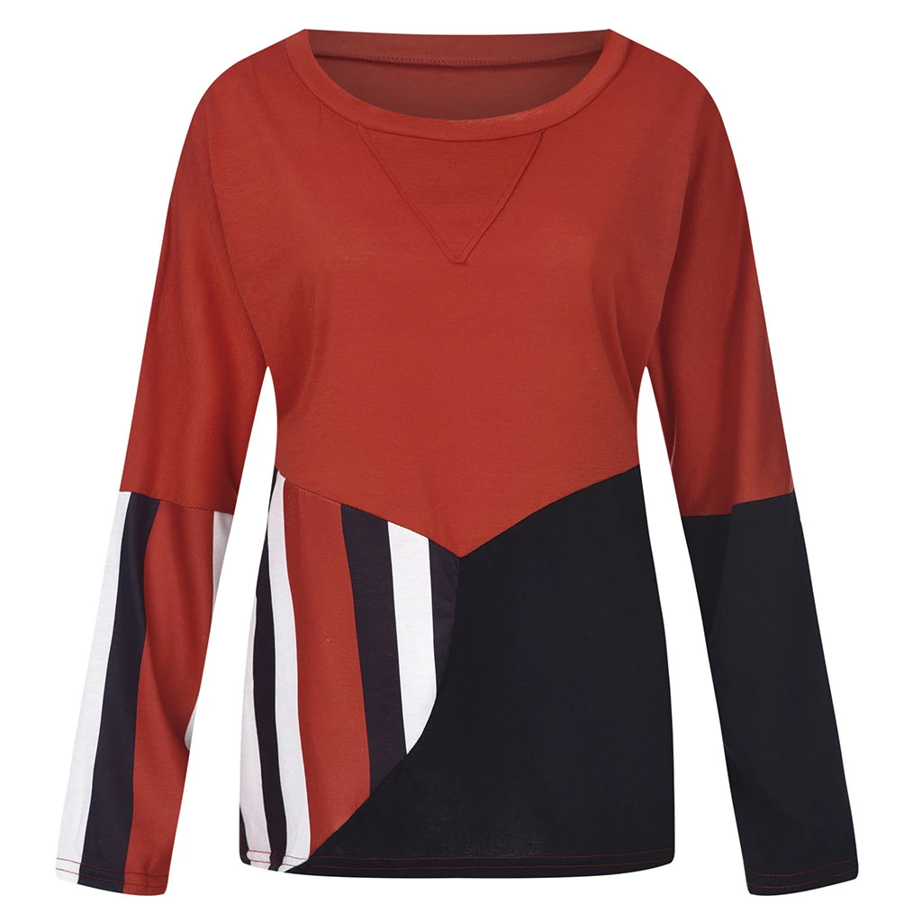 JAYCOSIN Fashion Blouse Casual Loose Round Neck Long Sleeve Color Matching Shirts Blouses Embroidery Casual Women Full Shirt 722