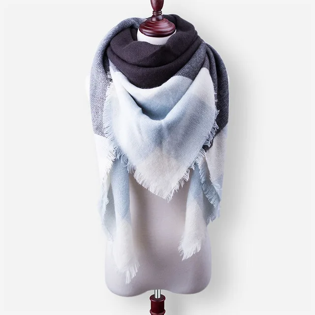 Evrfelan женский клетчатый зимний треугольный шарф мягкий теплый вязаный шарф шарфы женские шали пашмины бандана 135*135*200 см - Color: B1