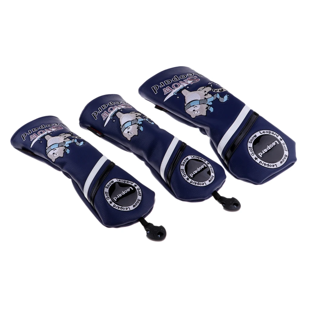 3Pcs/4Pcs Set Premium PU Golf Head Covers No. 1 3 5 UT Wood Driver Club Protector Replacement & Interchangeable Number Tag