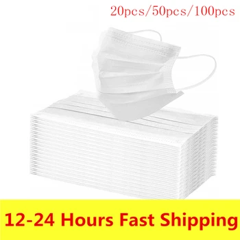 

In Stock 20/50/100 PCS 3 Layer White Disposable Mask Non-woven Mascarillas Adult Face Mouth Mask Dust Filter Safety Mascaras