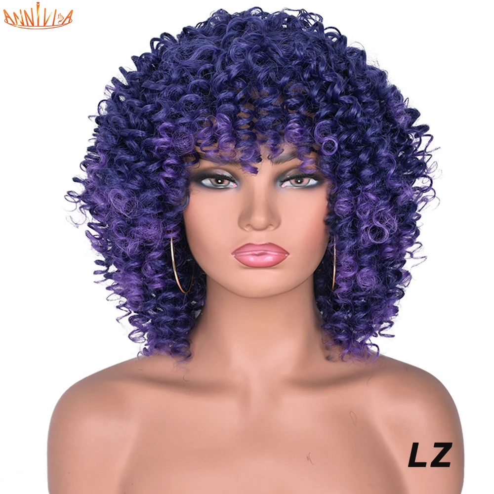 Peruca com Franja Peruca de Cabelo Comprimento do Ombro Resistente ao Calor para África Afro Kinky Encaracolado Curto Sintético Fibra América Preto 9 High Quality Apliques e perucas