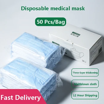 

Disposable Medic Mask 10/20/30/50/100/150/200Pcs Non Wove 3 Layer Ply Filter Mask Face Mask Breathable Earloops Surgical Mask