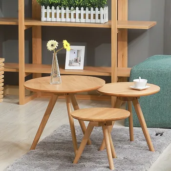 

Simple solid wood coffee table living room corner several Japanese small round table creative coffee table