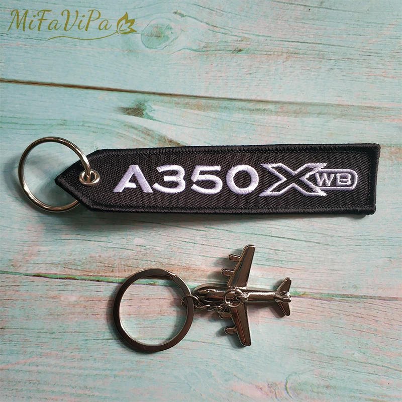 

MiFaViPa Fashion Trinket AIRBUS Keychain 10 Sets Aircraft Key Chain with 1 PC Metal Plane Embroidery A350 Black Key Chains