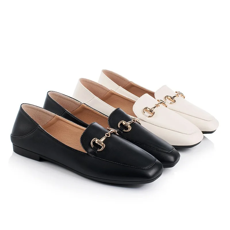

PU Leather-on Loafers Women's 2020 WOMEN'S Shoes-Spring Versatile a Casual Adult Shoes Low-Cut Square Head Single Shoes