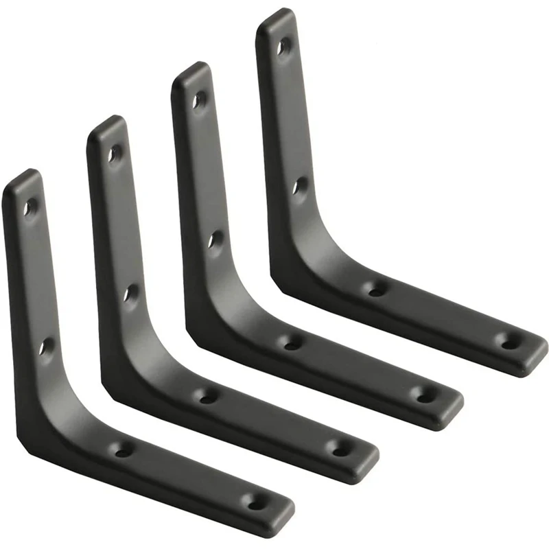 4 PCS Iron Wall Shelf Bracket, Heavy Duty Shelf Support Bracket Decorative Joint Angle Bracket, Black