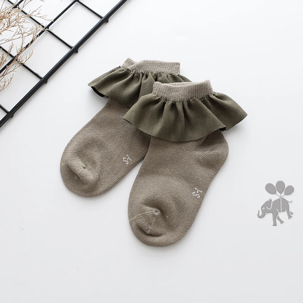 HE Hello Enjoy/4 цвета, детские короткие носки с кружевным рантом, забавные вязаные милые носки для новорожденных девочек 16-18 см - Цвет: Серый