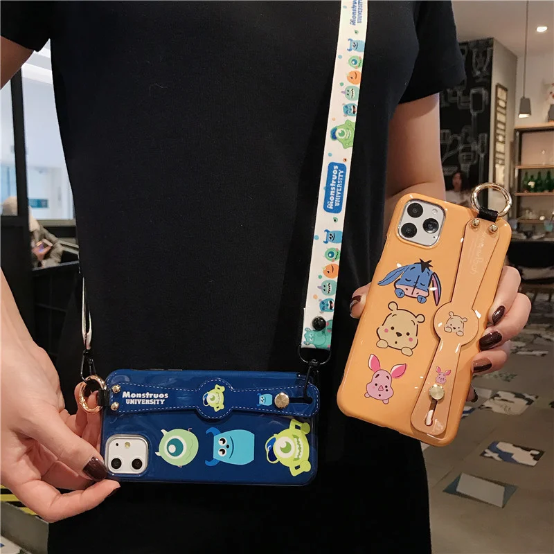 Disney Cartoon Mickey Minnie Mouse Daisy Donald Duck Wrist Strap Lanyard Phone Case For IPhone 12 Pro Max 11 7 8 Plus X XR SE XS