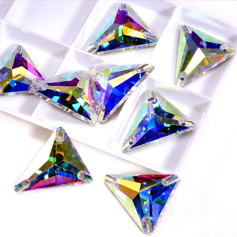 AAAAA качество Isosceles трехугольное стекло пришивные стразы кристалл AB Цвет Кристалл Швейные Стразы для DIY свадебное платье B1354