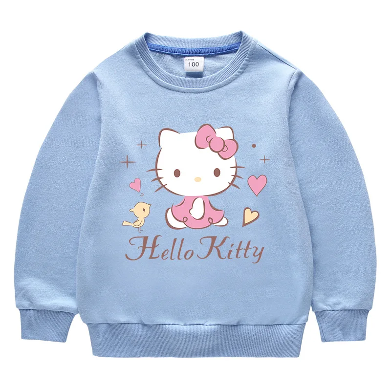 Conjunto de Sudadera con capucha de cuello redondo de Hello Kitty, nueva ropa para niños, pantalones de manga larga con bonitos dibujos, traje de algodón para bebé de dos piezas