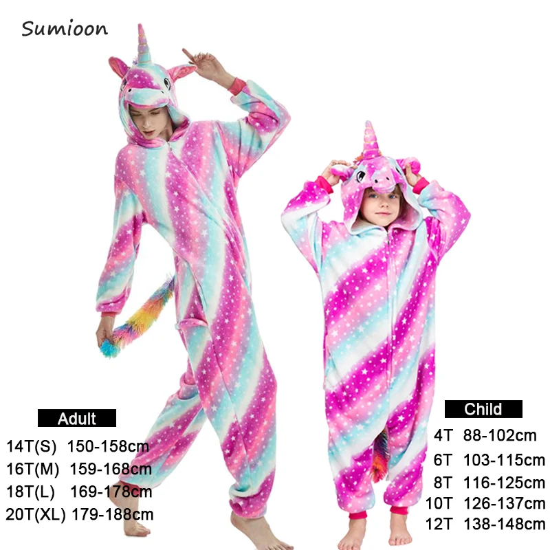 Kids Kigurumi Onesie Unicorn Pajamas For Woman Animal Wolf Panda Blanket Sleepers Baby Costume Winter Boy Girl Licorne Jumpsuit - Цвет: Rose star unicorn