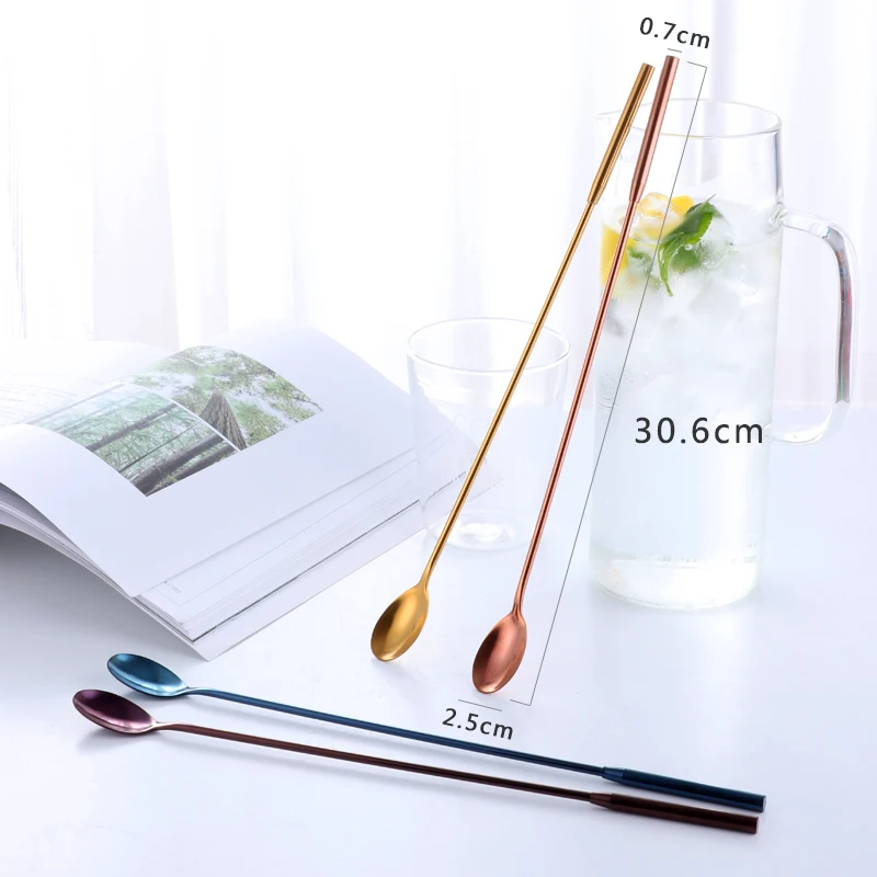 8Colors Mixing Cocktail Spoon Top Grade 201 Stainless steel Gold Silverware Tea-drop Spoons Stirring Spoon Bar Bartender Tools