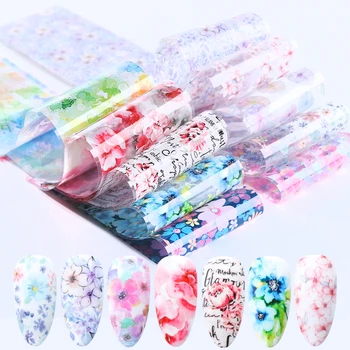

10pcs Mix Flower Rose Leaf Stickers On Nails Foils Transfer Slider Sticker Set Leopard Print Nail Art Decoration Manicure LE1538