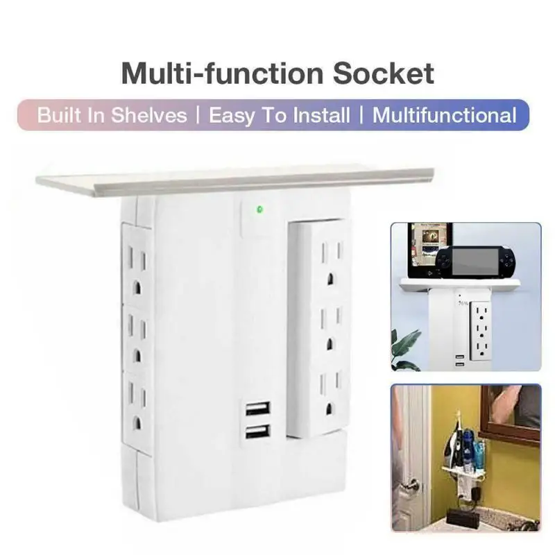 

wall electronic socket US standard power outlet with 6 AC Outlets and 2 USB Ports charger power socket with Rotation Function