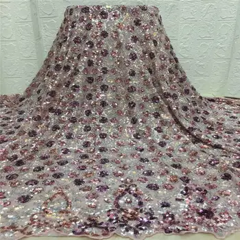 

2020 High Quality African Lace Fabric with Sequins French Lace Fabric Nigerian Lace Fabrics For Evening Dress CDA4