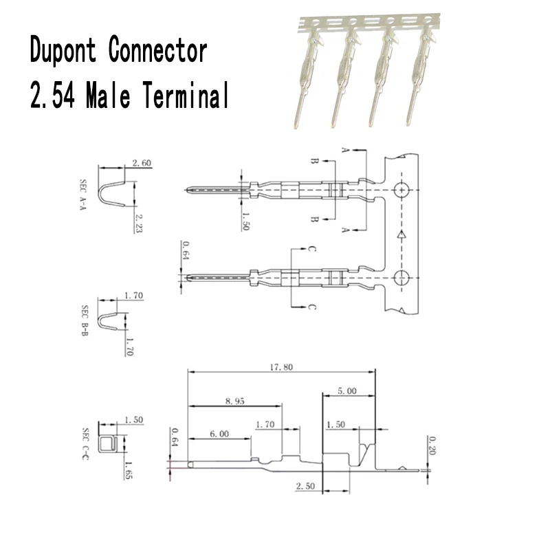 200Pcs For Half Gold Plated Dupont Connector Tinniness 2.54