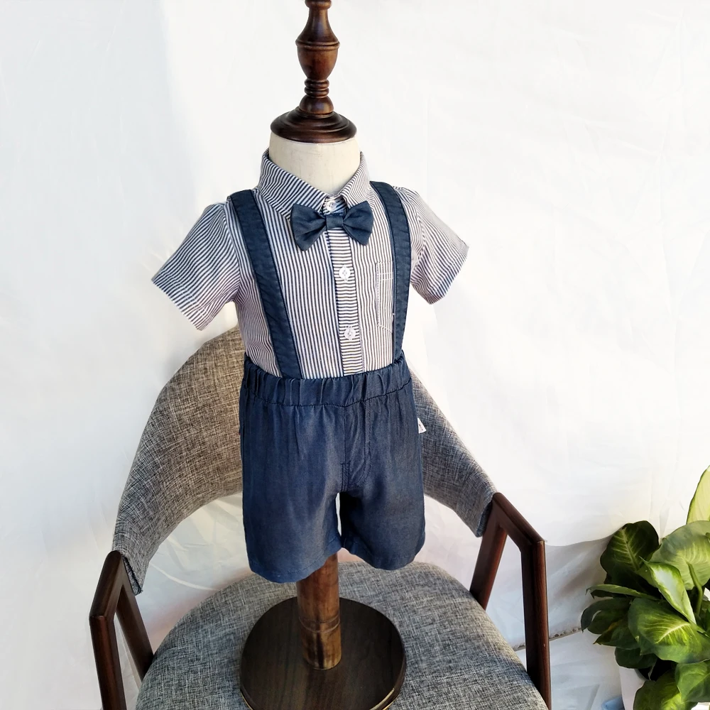 Джентльменский костюм для маленьких мальчиков, комплекты одежды г., для свадебной вечеринки, дня рождения, для новорожденного мальчика, полосатый комбинезон+ шорты, комбинезон, испанский, 2 предмета