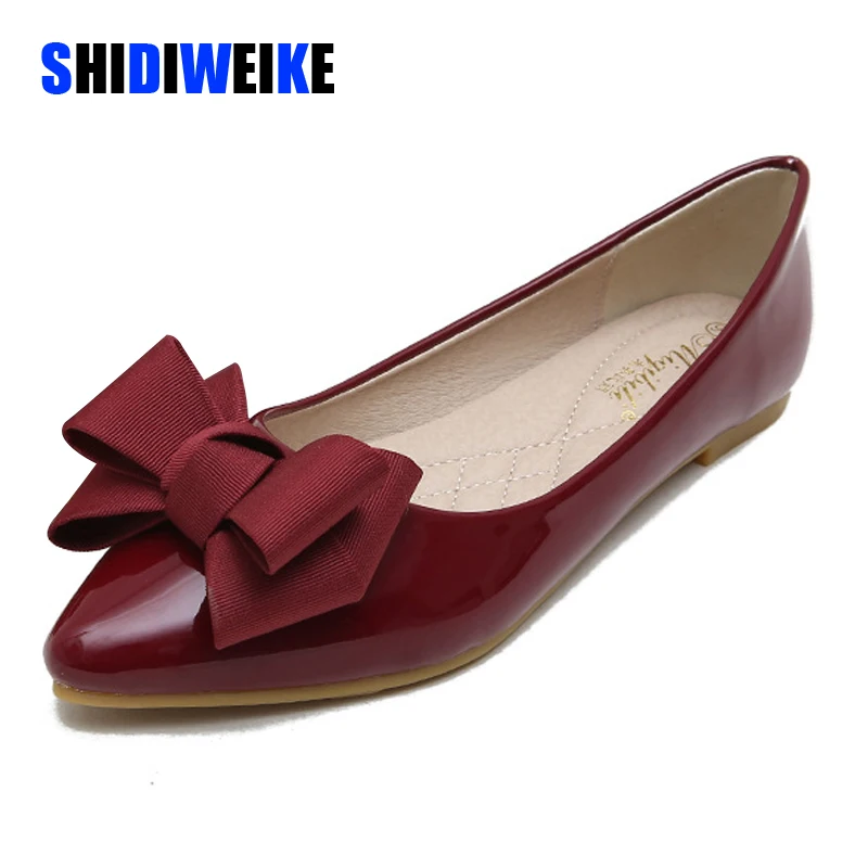 Summer Fashion Women's Flat Shoes Red Woman Flats Casual Loafers Soft Slip On Bow-knot Pointed Toe Daily Flat Big Size 43 AB052
