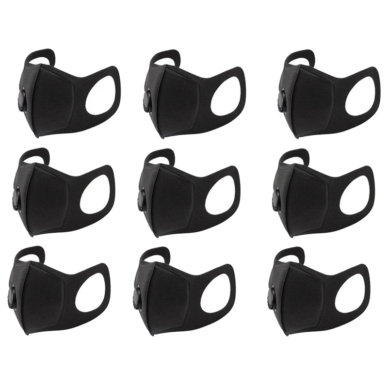 

9pcs Men Women Anti Dust Mask Anti PM2.5 Pollution Face Mouth Respirator Black Breathable Valve Mask Filter 3D Mouth Cover