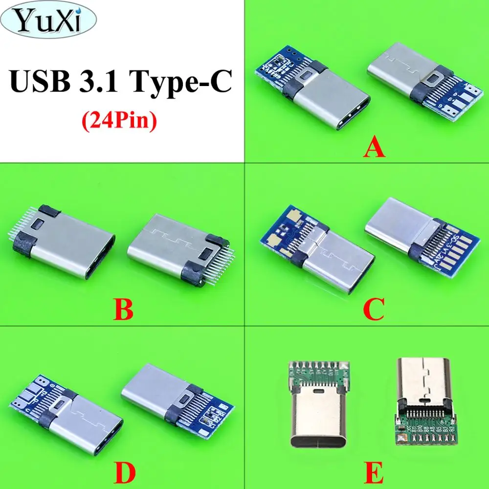 YuXi USB 3 1 Тип C разъем 24 шпильки штекер гнездо адаптер розеток для припоя провода и