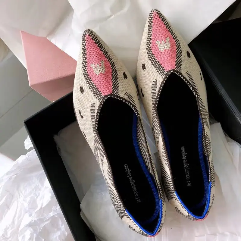 Women Shoes Women Flats Pointed Toe Autumn Spring Stretch Knitted Moccasins Breathable Cozy Work Shoes Fashion Ladies Flats Driving Loafers