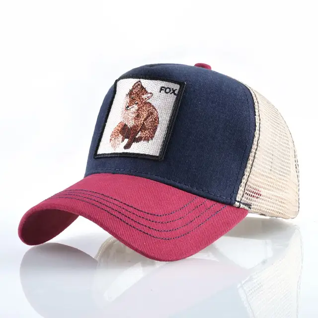 Fashion Animals Embroidery Baseball Caps Men Women Snapback Hip Hop Hat Summer Breathable Mesh Sun Gorras Unisex Streetwear Bone Red1 Fox