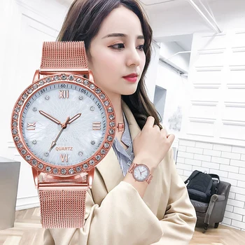 

Shine Diamond Women Watch Charm Analog Quartz WristWatch Ladies Mesh Strap Rose Gold Female Casual Gift Reloj De Dama