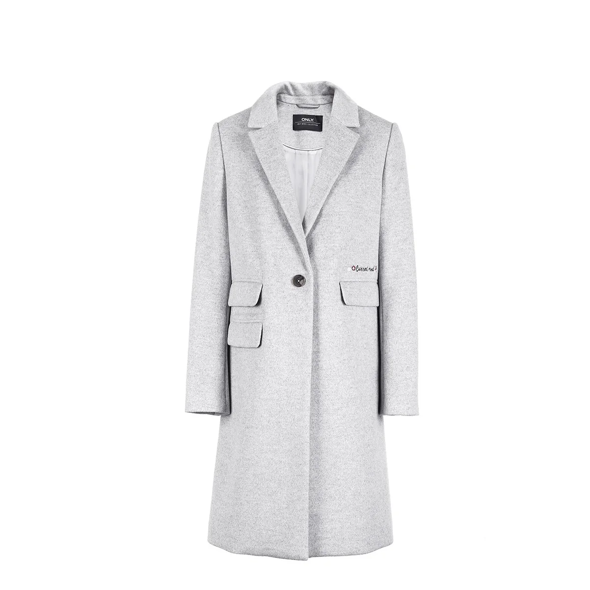incredible  ONLY Winter wool Long Coat embroidery letter Jacket Clothes  11834S540