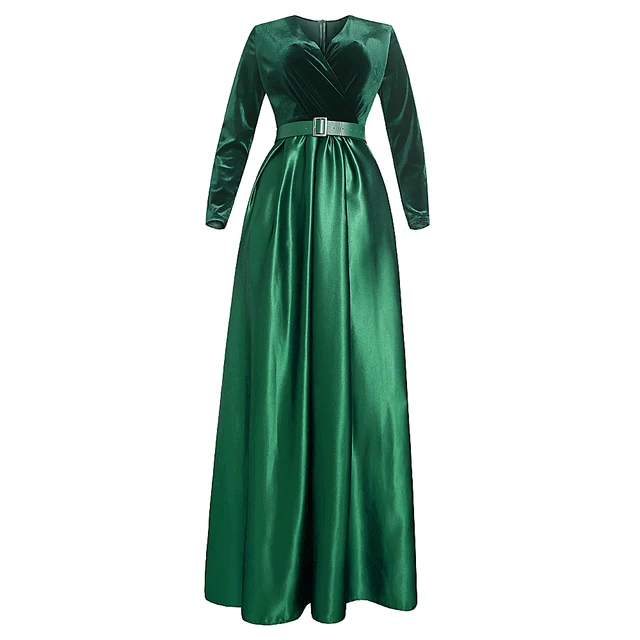 Plus Size Winter Velvet African Dresses For Women 2022 Dashiki New Year Dinner Gown Elegant Muslim Kaftan Satin Party Long Dress green