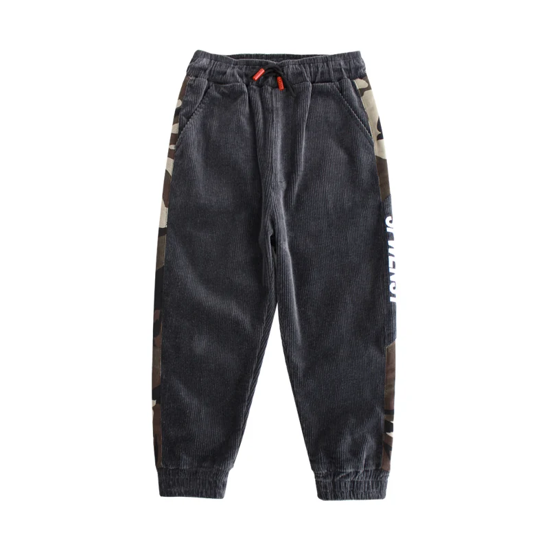 Штаны для мальчиков повседневные брюки вельветовые штаны детские зимние штаны в полоску с надписями Одежда для мальчиков-подростков 8, 10, 12, 14, 15 лет - Цвет: Серый