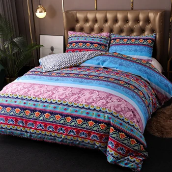 

Pinch Pleat Comforter Bedding Set 100% Polyester Comforter Cover and Pillowcase Bedding Set Bohemian Ethnic Style