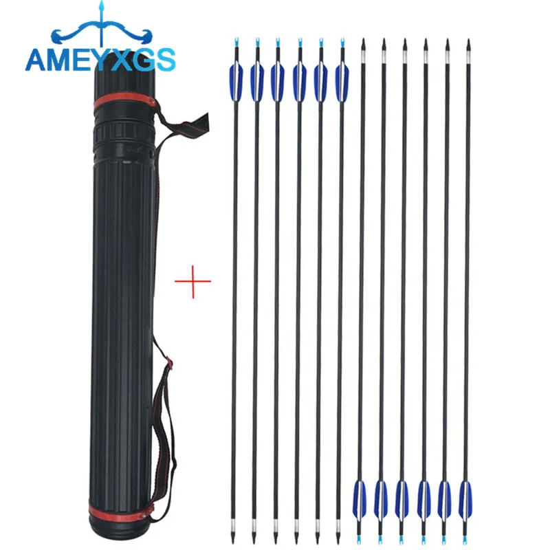 

12pcs 32" Archery Carbon Arrow Spine 700 ID 5.2mm Carbon Arrows + 1pc Arrow Tube For Bow Outdoor Hunting Shooting Accessories