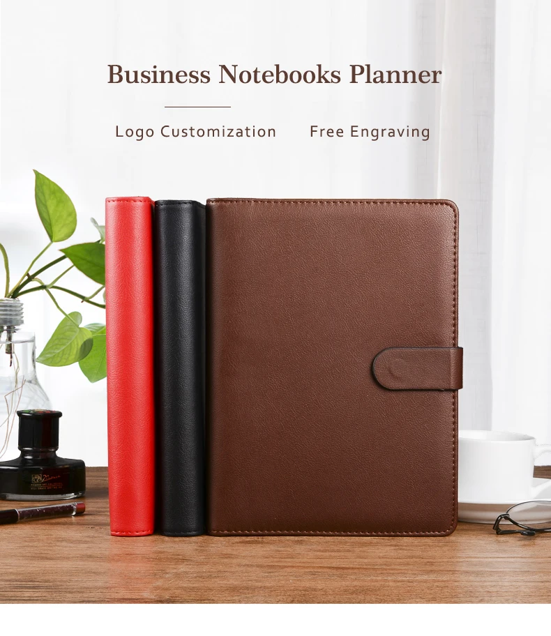 Anel Binders Marrom Couro Planejador Diários Diaries Capa Preta Vermelha Bloco de Notas para Caderno da Escola a5