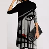 Women Turtleneck Warm Vintage Face Print Dress 2022 Autumn Elegant Long Sleeves Patchwork Dresses Female Casual Loose Vestidos ► Photo 1/6