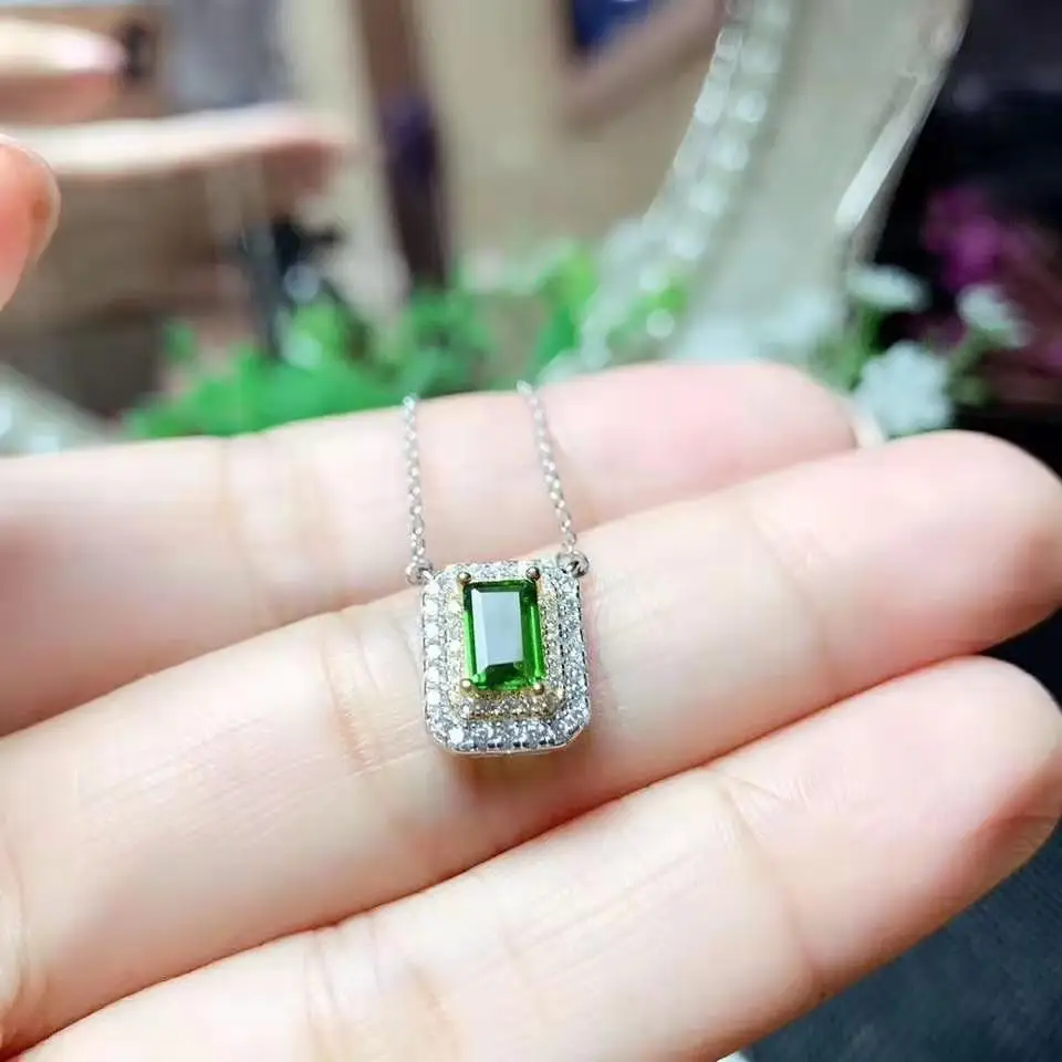 Естественный диопсид S925 серьги кулон ожерелье костюм модный и простой для женщин