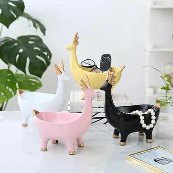 

cartoon Tabletop Animal Fawn Receives A Box To Live In Sitting Room Resin Candy Box Porch Doorway Creative Receive Fruit Box
