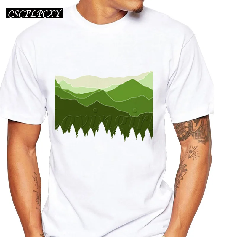 Latest men's fashion creative t-shirt mountain printing tee shirts Hipster O-neck short sleeve casual popular tops | Мужская одежда