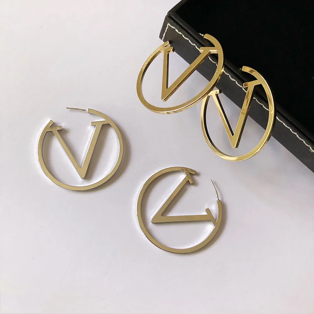 HIYEE 18K Gold Plating Accessories Luxury Brand Designer Letter V Earrings  Golden Vintage Stainless Steel Earrings Jewelry - AliExpress
