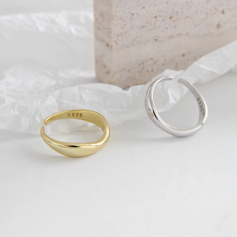 Peri'sBox Adjustable 925 Sterling Silver Ring Wave Shape Minimalist Stacking Rings for Women Irregular Gold Ring Simple Jewelry - Image 4