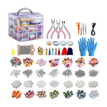 

2456Pcs x 2 Sets of Basic Bead Material DIY Bracelet Necklace Earplugs Accessories Handmade Jewelry Pliers Repair