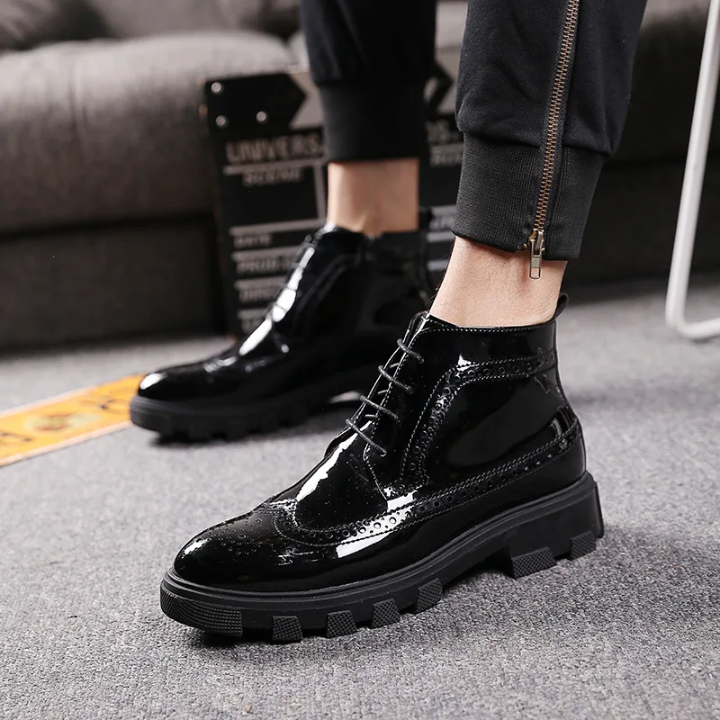 

men casual business wedding formal dress patent leather boots carving brogue shoes oxfords platform boot gentleman bullock botas