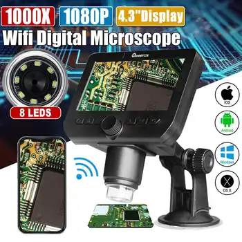 

1000X 2.0MP WIFI Digital Electronic Microscope 4.3"LCD Display Digital Microscope 8 LED Rotary Stand for PCB Motherboard Repair