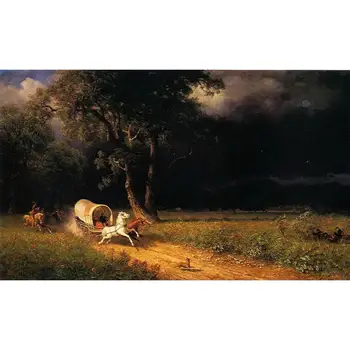 

3 Hand Painted Art Paintings by College Teachers - The Ambush Albert Bierstadt landscape with carriage - Oil Painting on Canvas