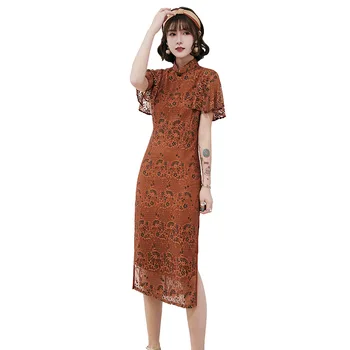 

Chinese Female Classic Dresses New Long Qipao Mandarin Collar Slim Vestidos Elegant Embroidery Flower Plus Size Cheongsam M-3XL