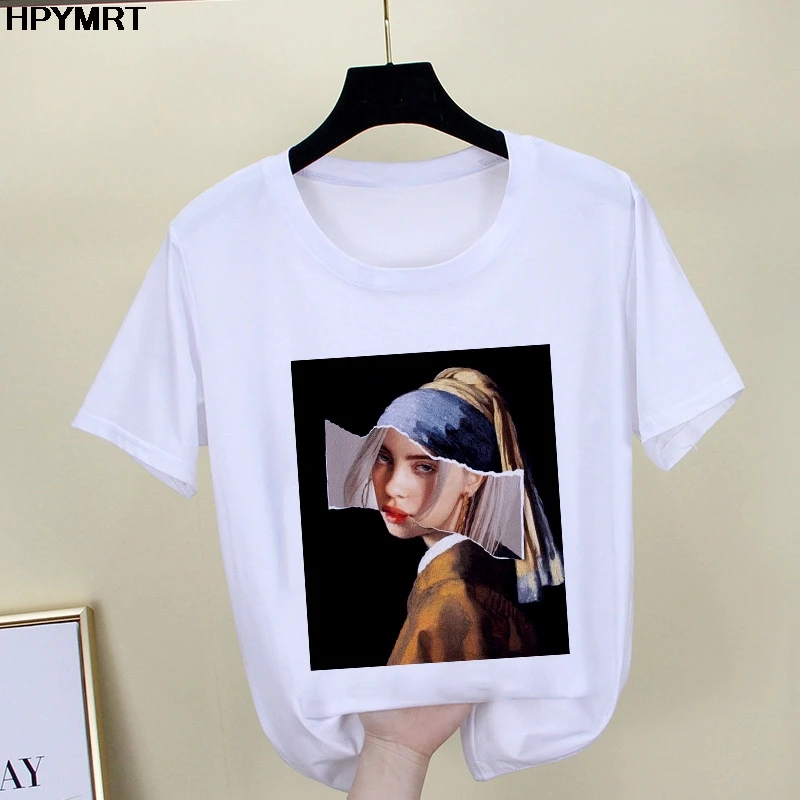 2020 New summer spoof Mona Lisa Print T Shirts Women aesthetics funny Tshirts Casual Short Sleeves Tops t-shirt Female Clothing