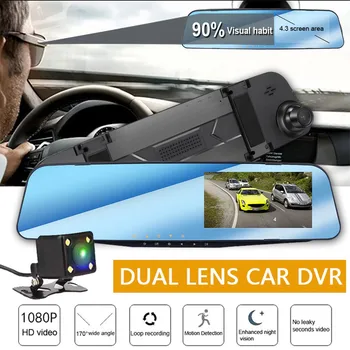 

Full HD 1080P Car Dvr Camera Auto 4.3 Inch Rearview Mirror Digital Video Recorder Dual Lens Registratory Camcorder