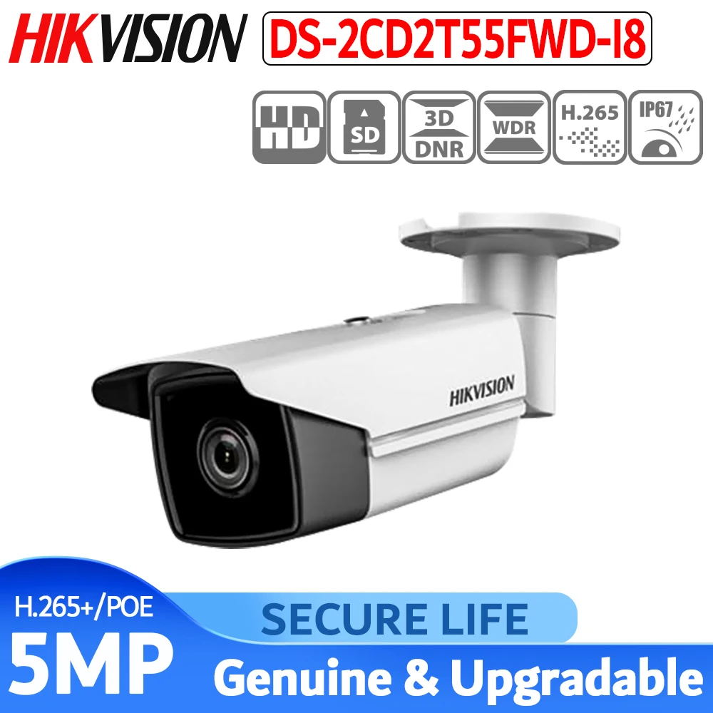 

Free shipping English version DS-2CD2T55FWD-I8 5MP Ultra-Low Light Network Bullet IP security Camera POE SD card 80m IR H.265+