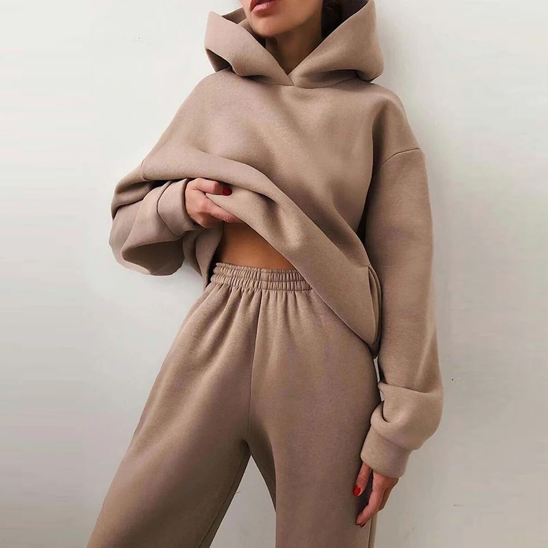 

Casual Women's Tracksuit Sets Warm Hoodie Sweatshirts and Long Pants Fashion Two Piece Sets for Women Sweatshirt Suits 2021