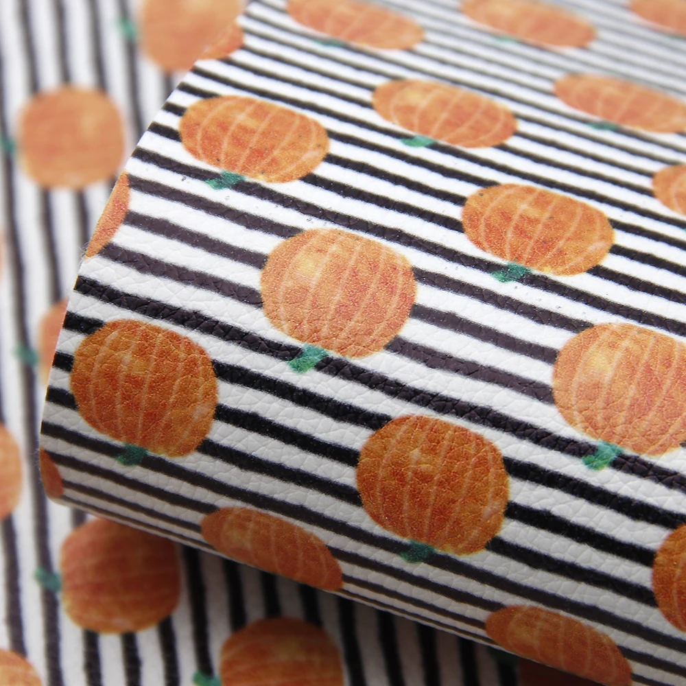 

David accessories 20*34cm Pumpkin Stripes Faux Leather Fabric Halloween Synthetic Leather Sheets Vinyl Bow,DIY Materials,1Yc7787