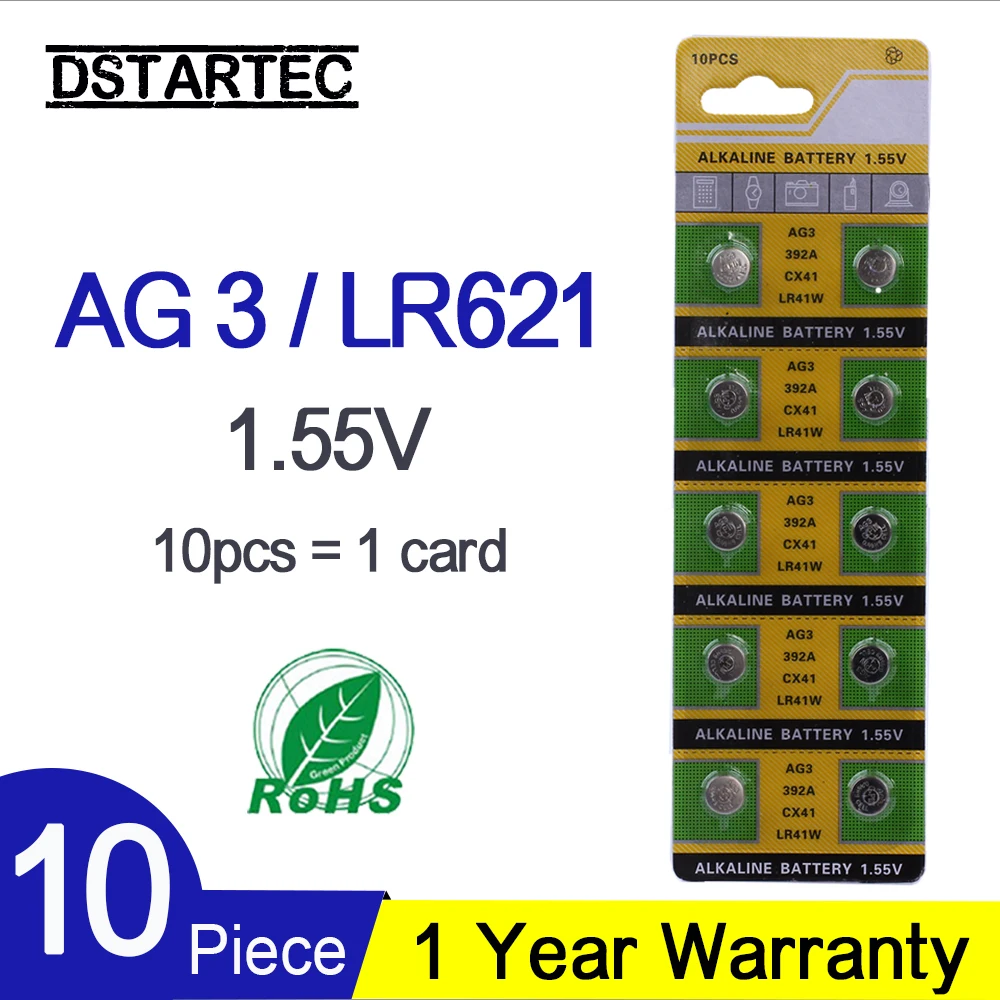 Щелочные кнопочные батарейки 1 55 в AG3 392A L736 LR41 392 384 SR41SW CX41 192 AG 3 G3 LR736 SR41 10 шт.|Часовые